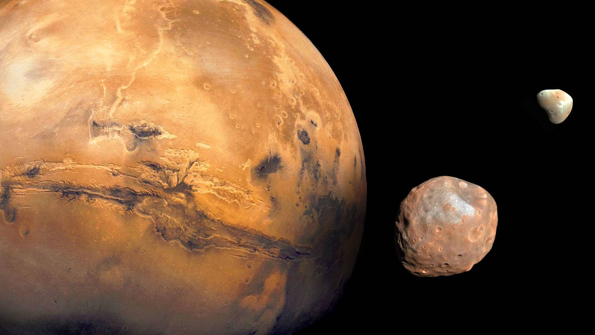 Mars: The Spectacular View of Phobos and Deimos Wallpaper