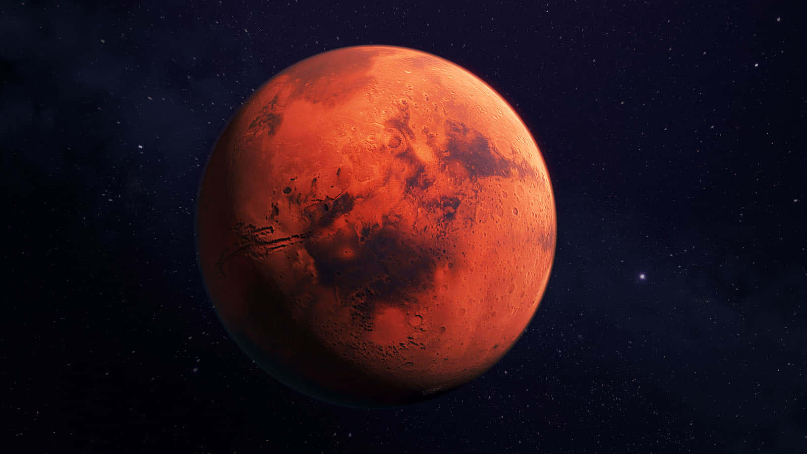 Strålen fra en alpe solnedgang rammer Mars' horisont.