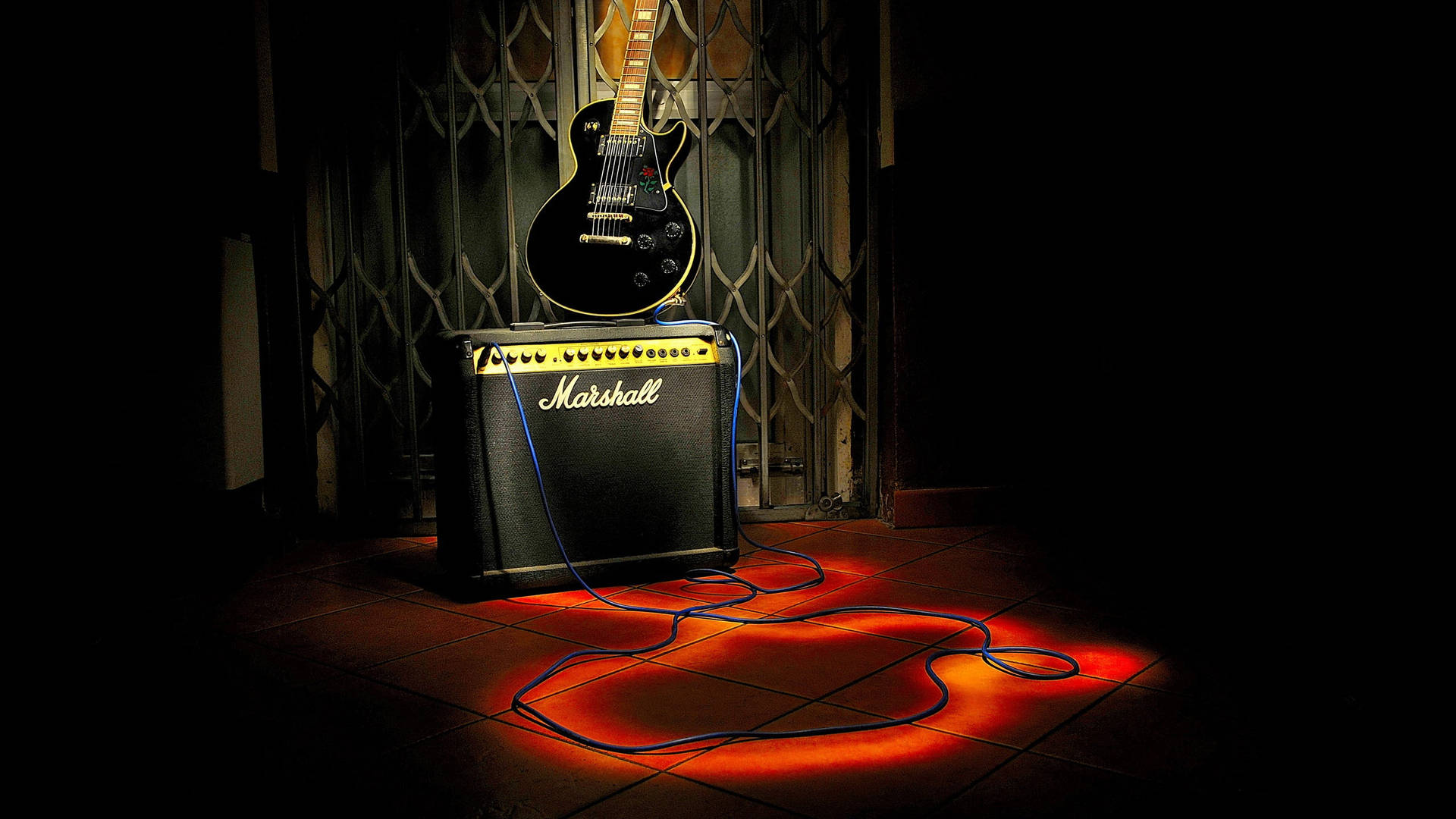 Amplificadormarshall Y Guitarra Digital. Fondo de pantalla
