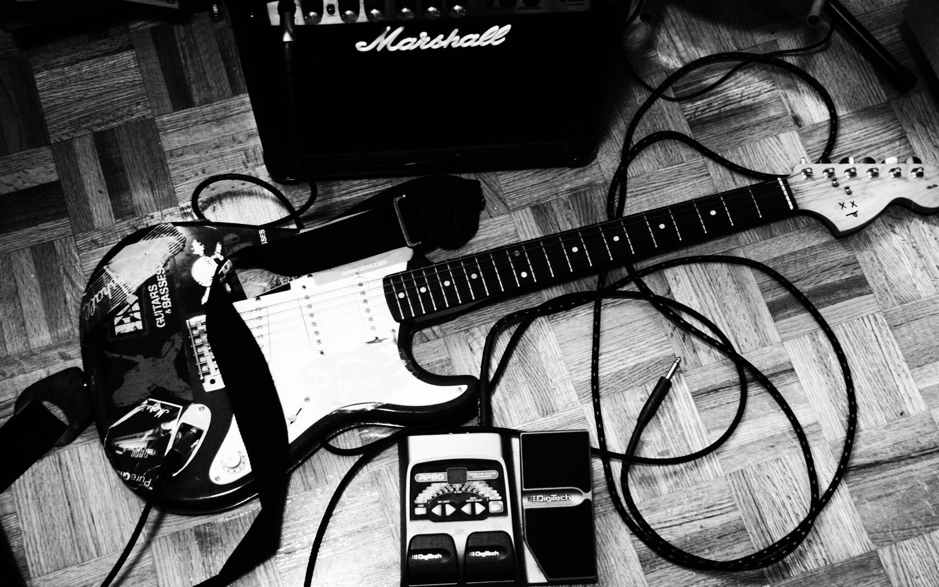 Marshall Amplifier With Guitar Grayscale Wallpaper