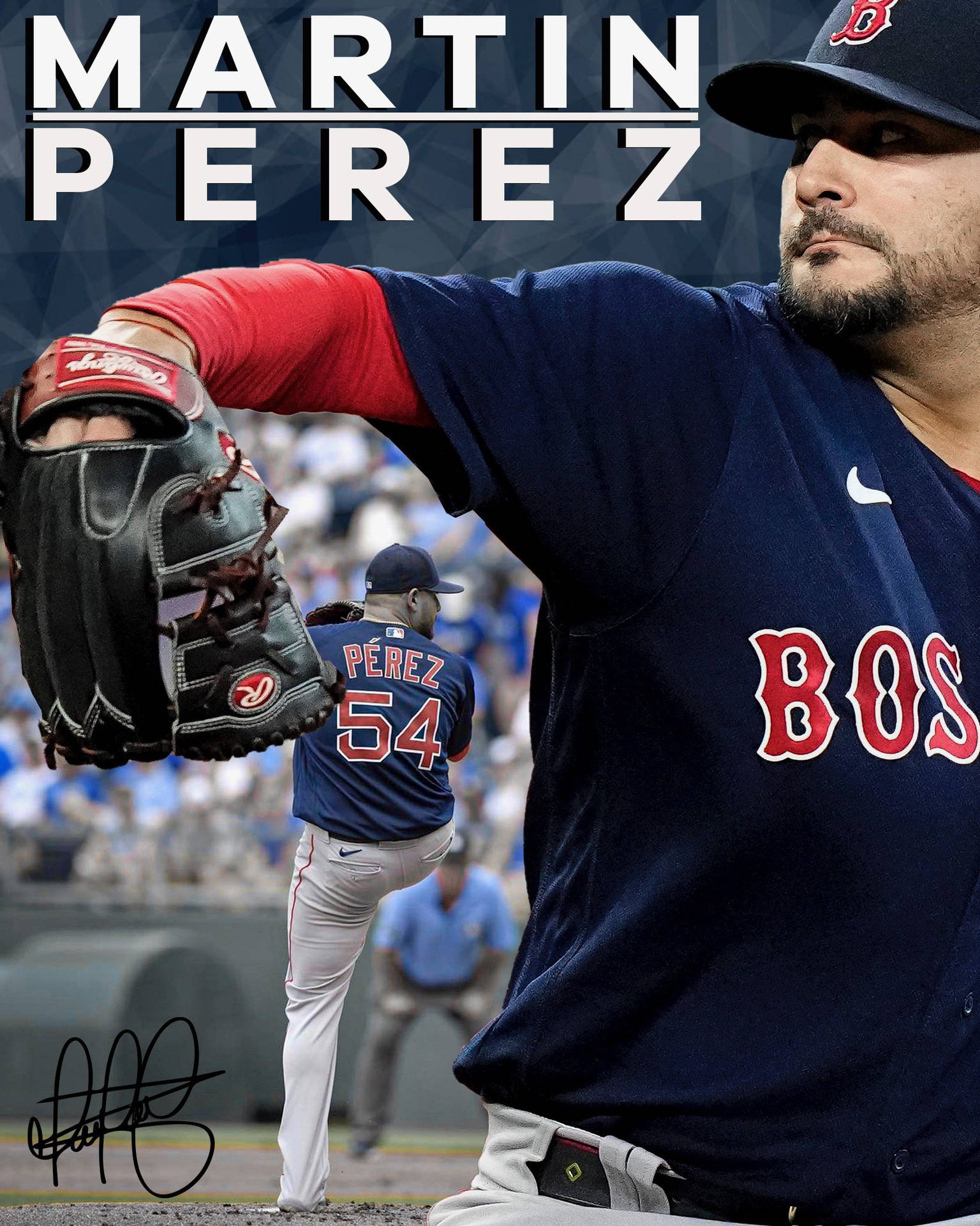 Martin Perez signerede baseball poster indrammet Wallpaper
