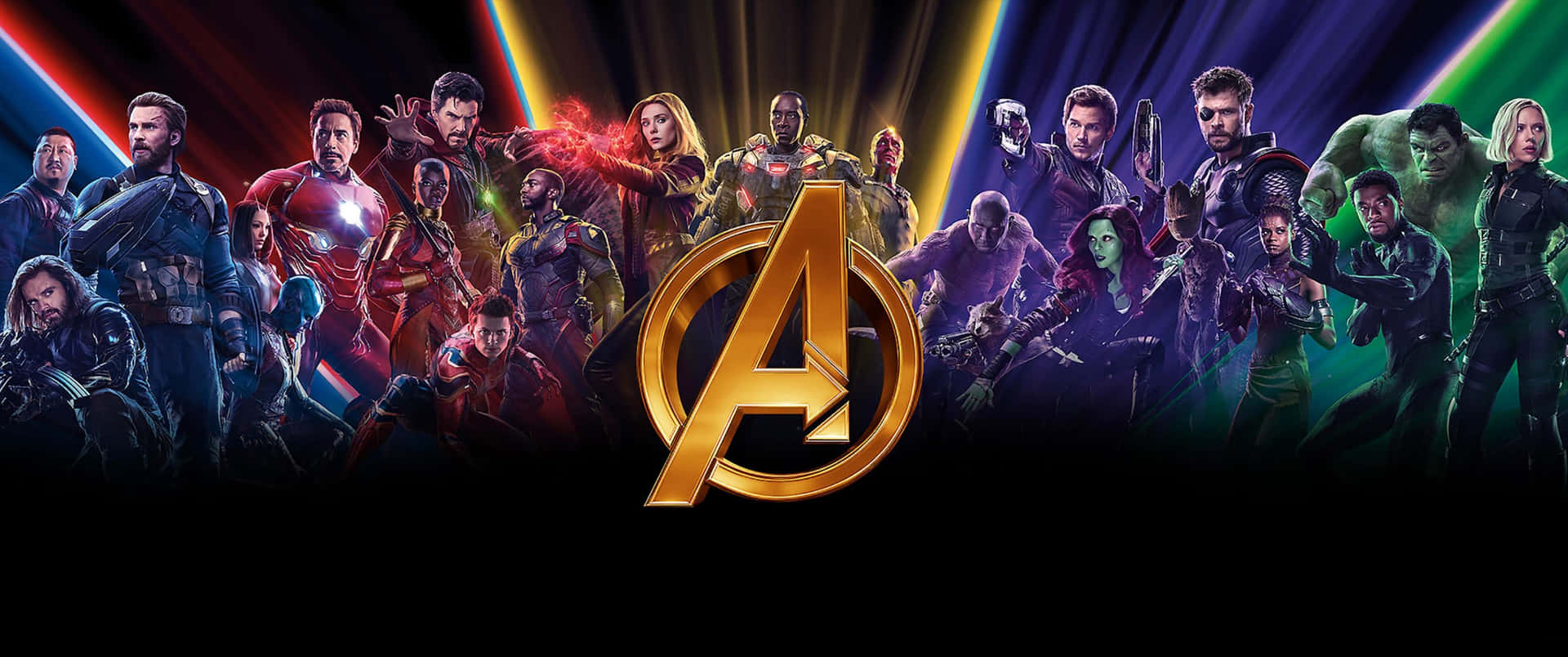 Bakgrundsbild3440 X 1440 Avengers Logo Med Superhjältar. Wallpaper