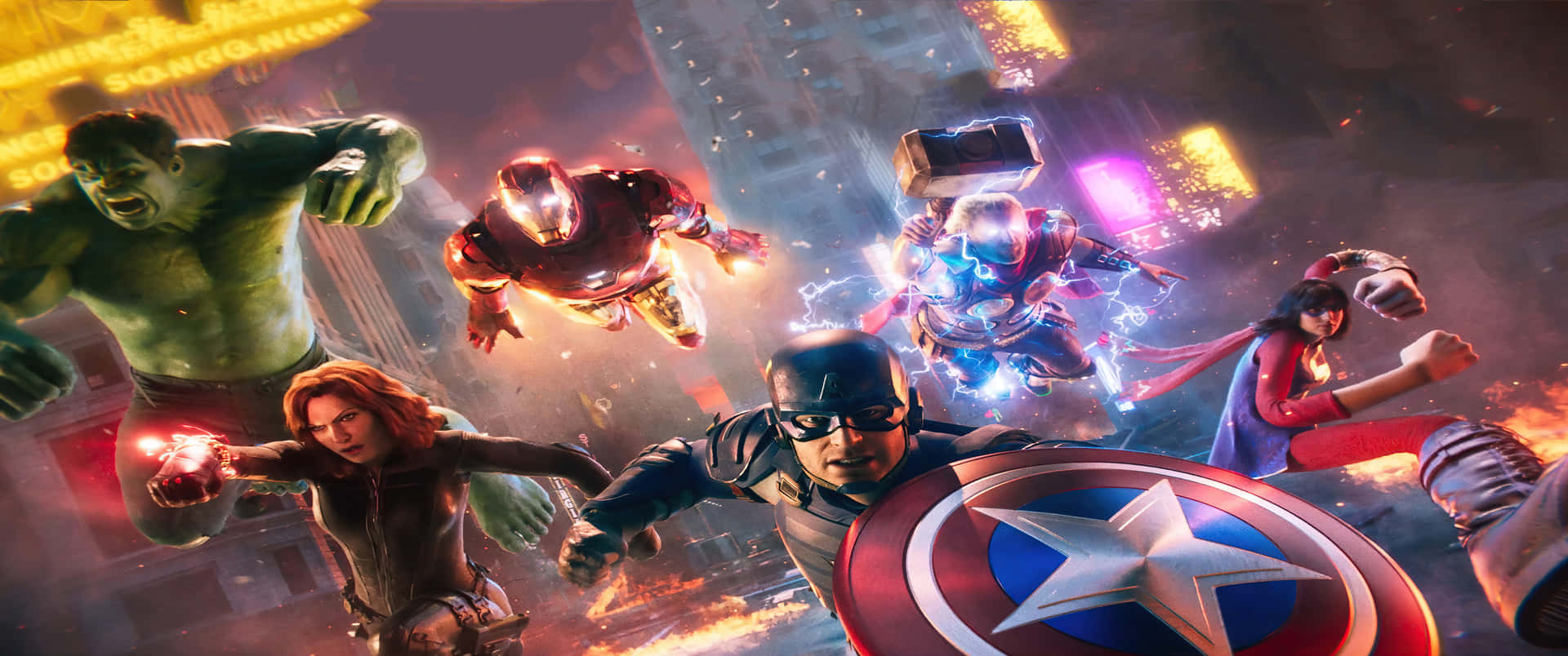 Marvel Superhelte Gather Sammen på Skærmen Wallpaper
