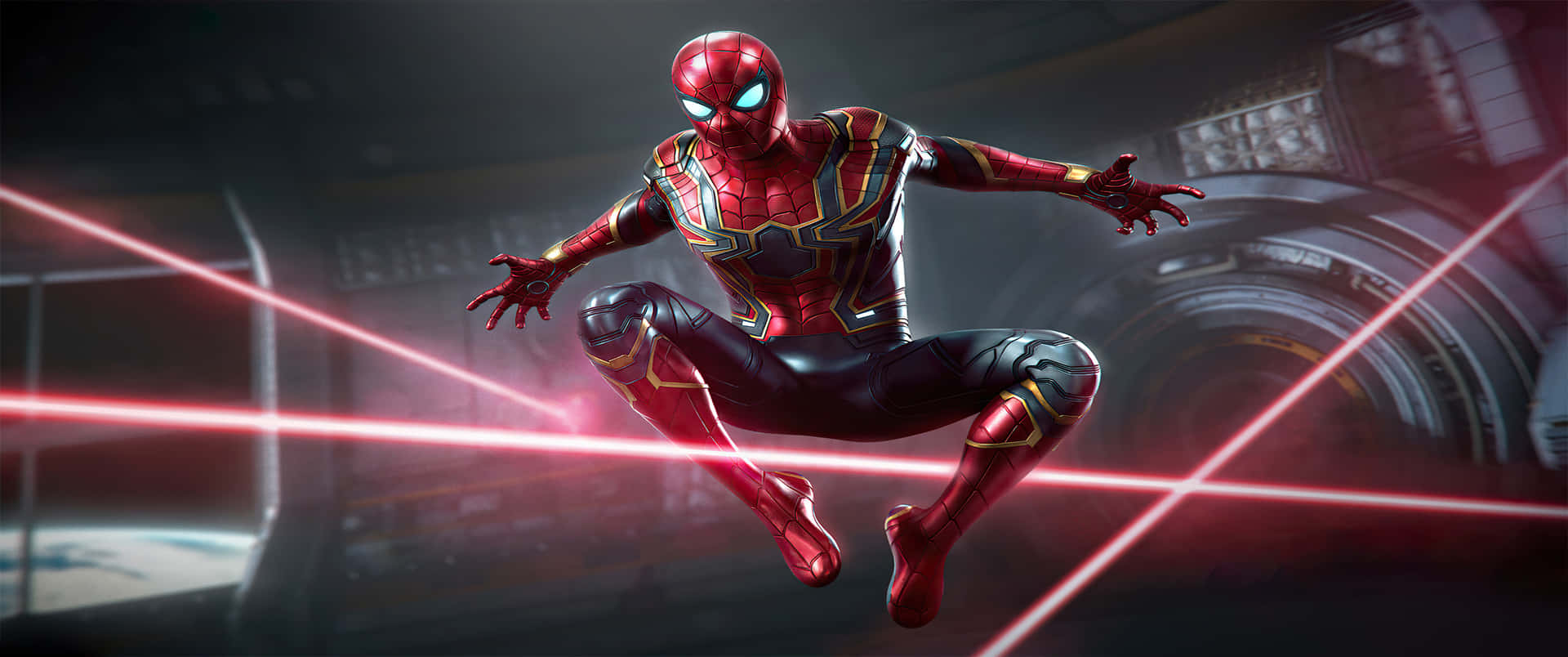 Download Spider Man Jumping On Laser Marvel 3440x1440 Wallpaper | Wallpapers .com