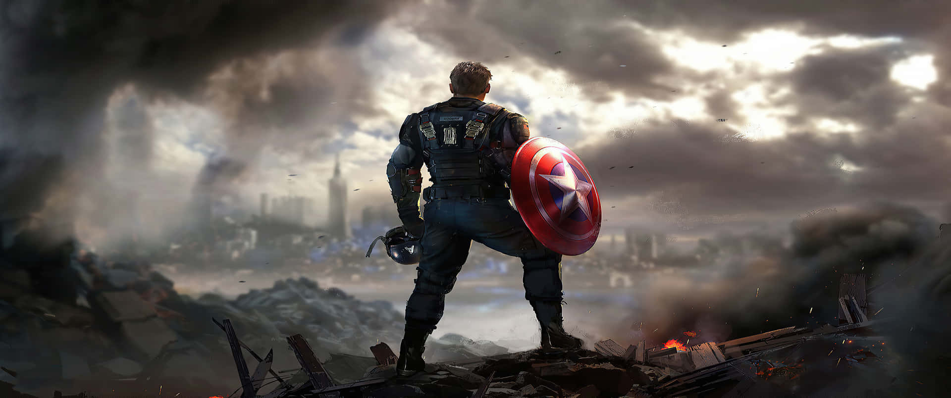 Captain America On Chaotic City Marvel 3440x1440 Background