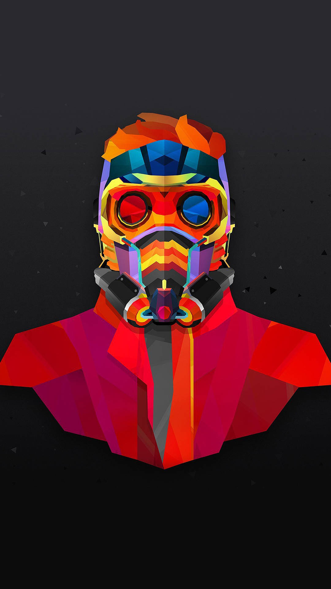 En mand i et farverigt maske med en hjelm. Wallpaper