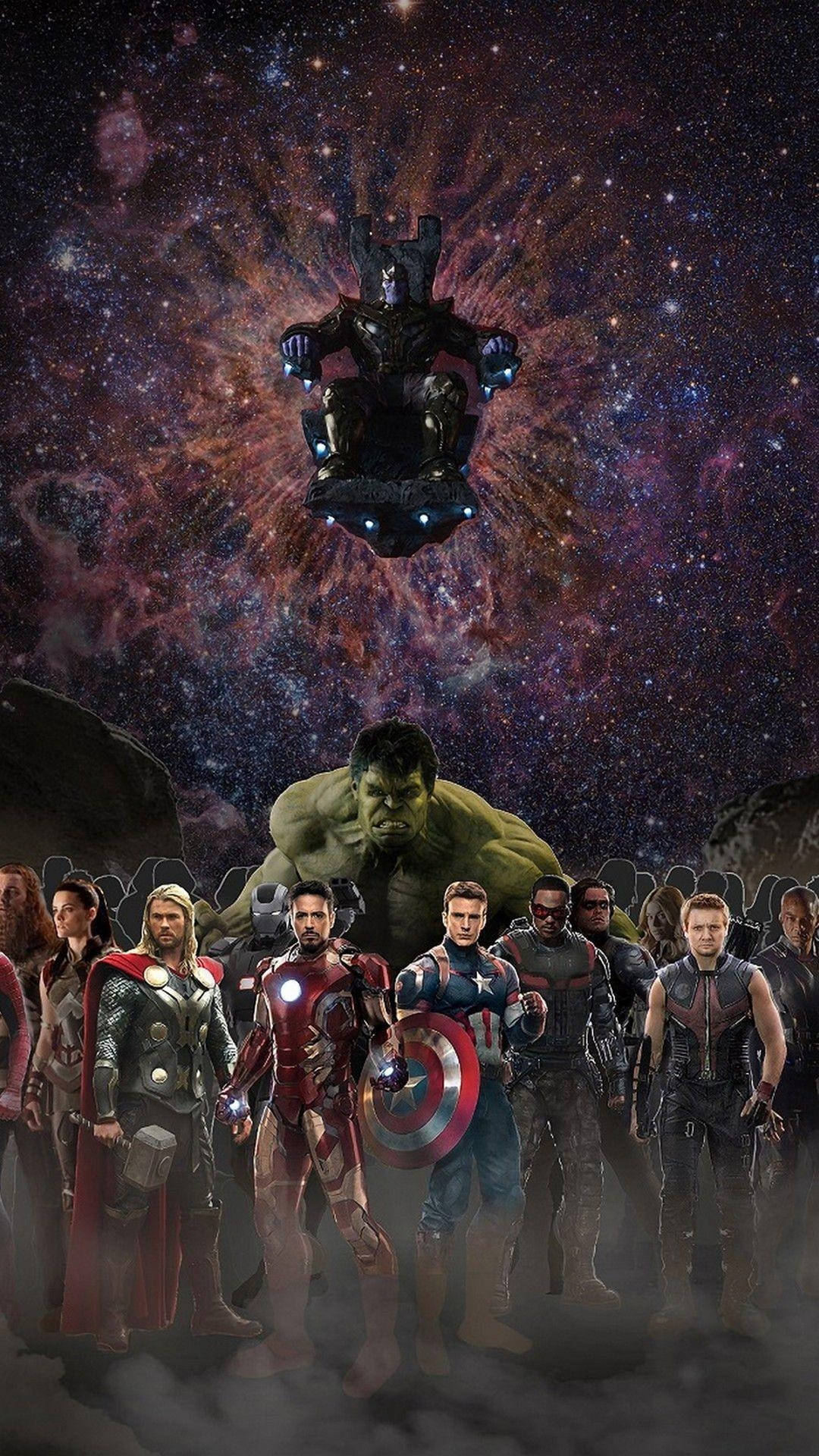 Avengers Characters Standing In Front Of A Galaxy Wallpaper