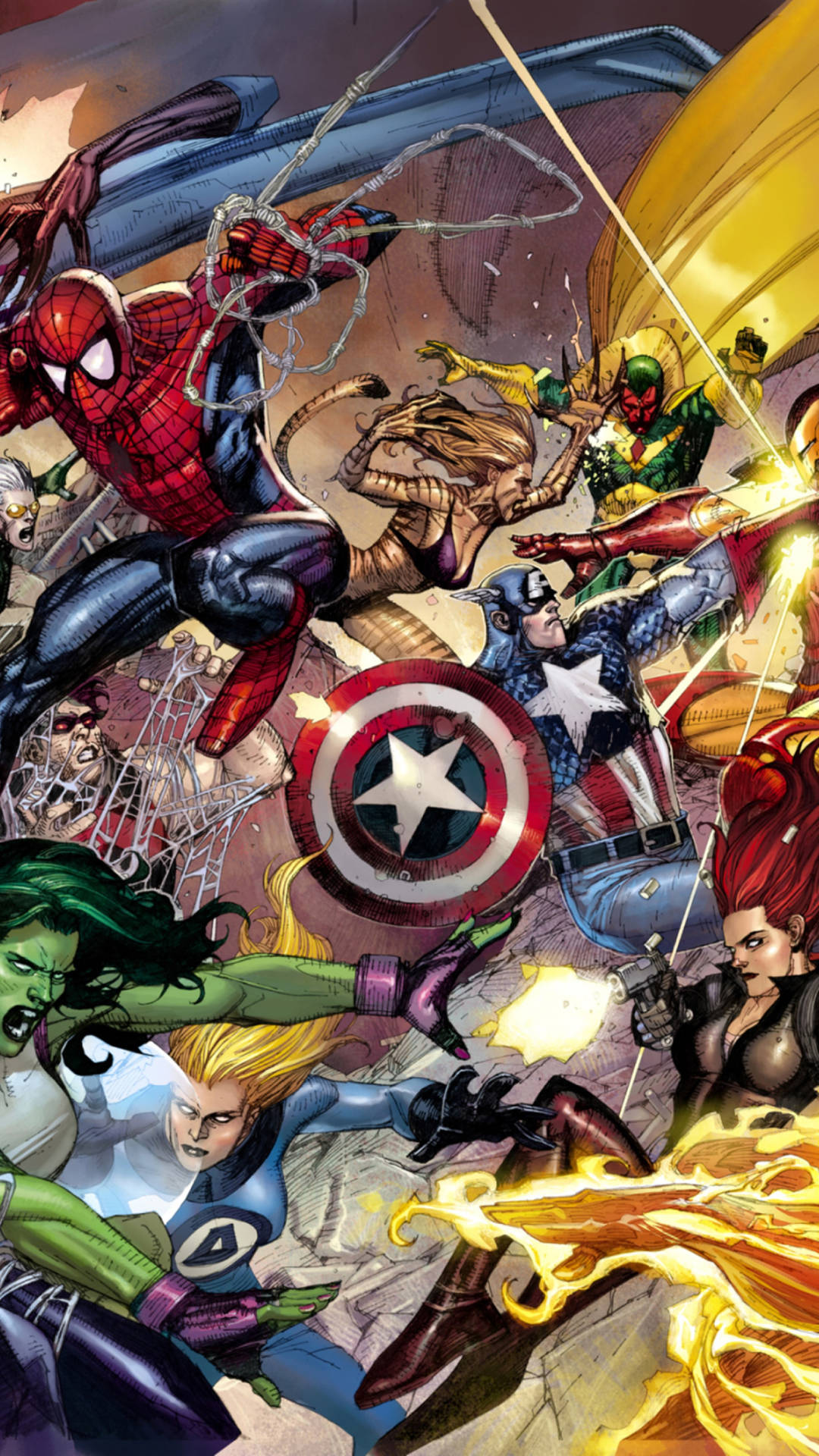 Marvel 4k Phone Fighting Superheroes Wallpaper