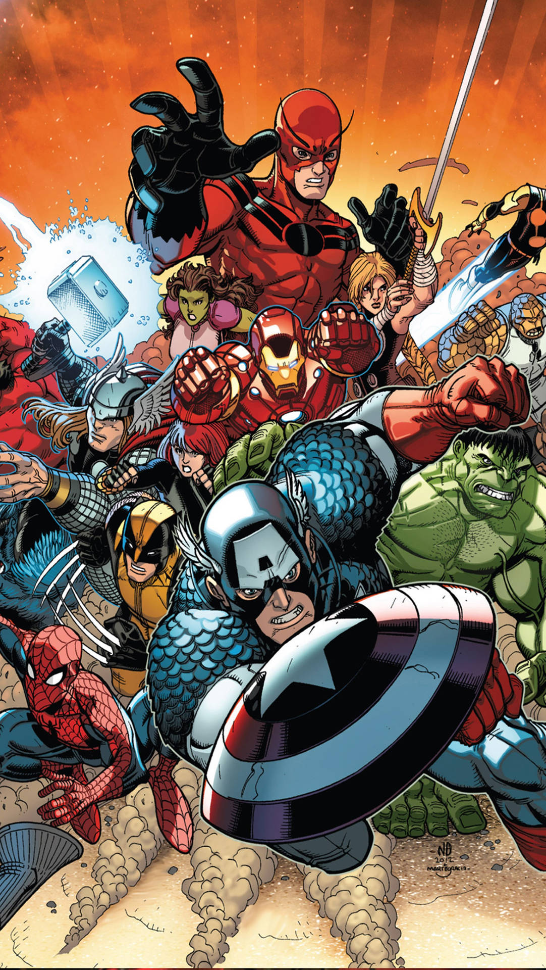 Marvel 4k Phone Superheroes Rushing Forward Wallpaper