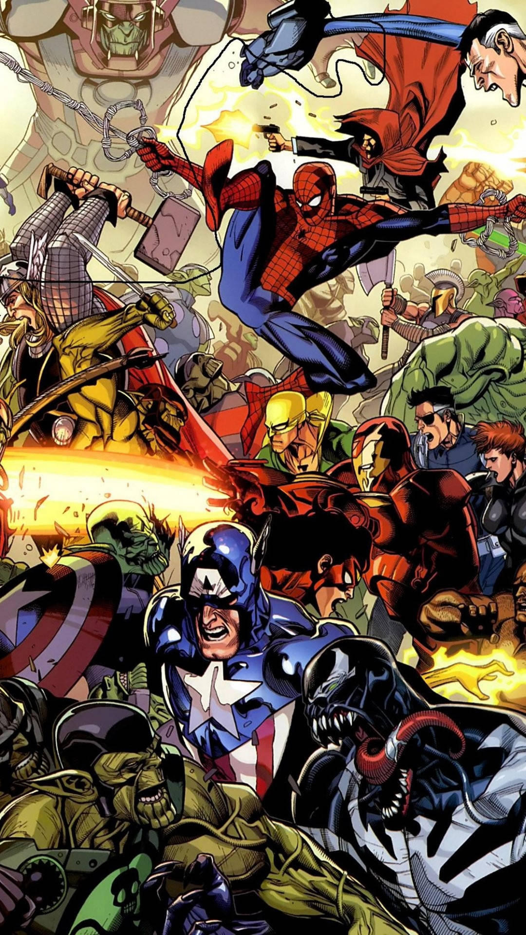 Marvel Comics tegneseriefigurer i et slagscenarie Wallpaper