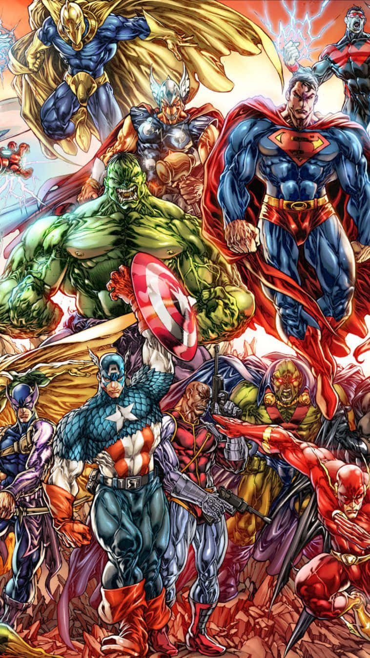 Prepáratepara Una Épica Batalla De Héroes De Marvel Y Dc En Tu Iphone. Fondo de pantalla