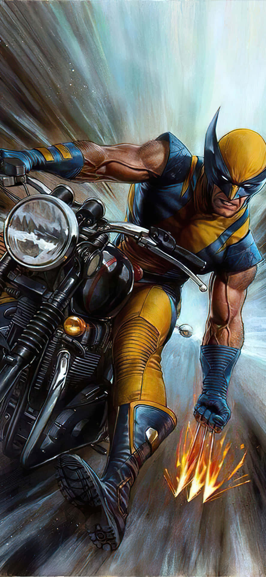 Wolverineconduciendo Una Motocicleta Arte De Marvel Iphone Fondo de pantalla