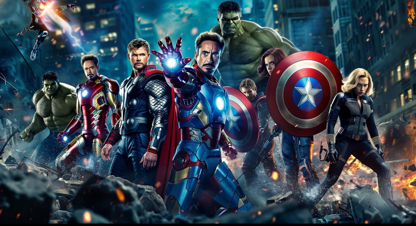 Download Marvel Avengers Team Battle Scene Wallpaper | Wallpapers.com