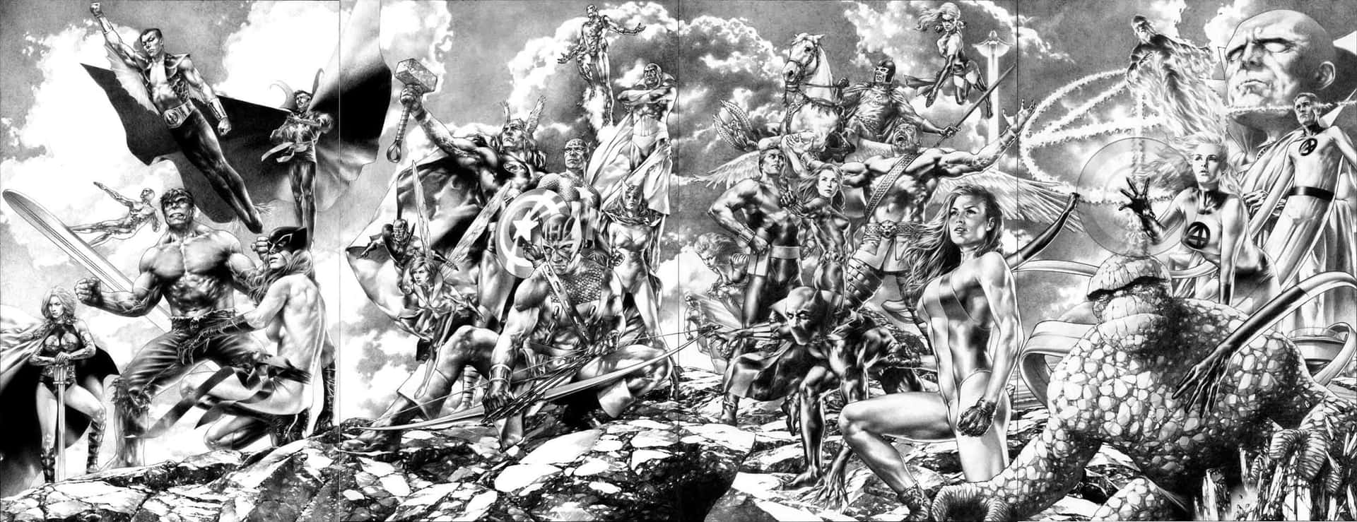 Marvelbianco E Nero: La Band Degli Supereroi Sfondo