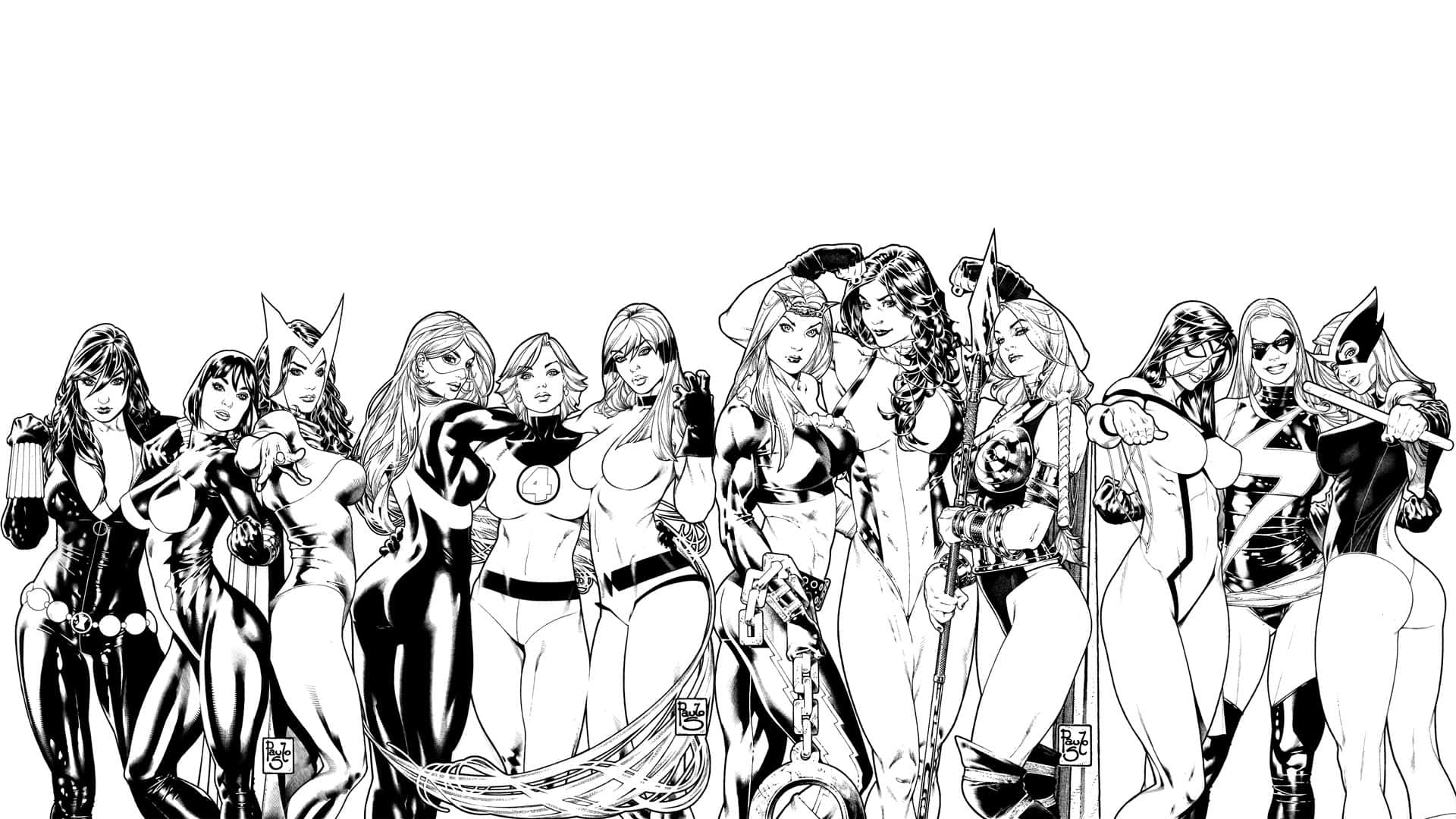 Marvel Black And White Black Canary And Friends Wallpaper