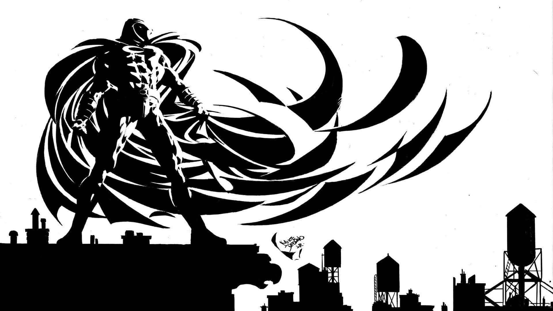 Marvel Black And White Moon Knight Posing Wallpaper