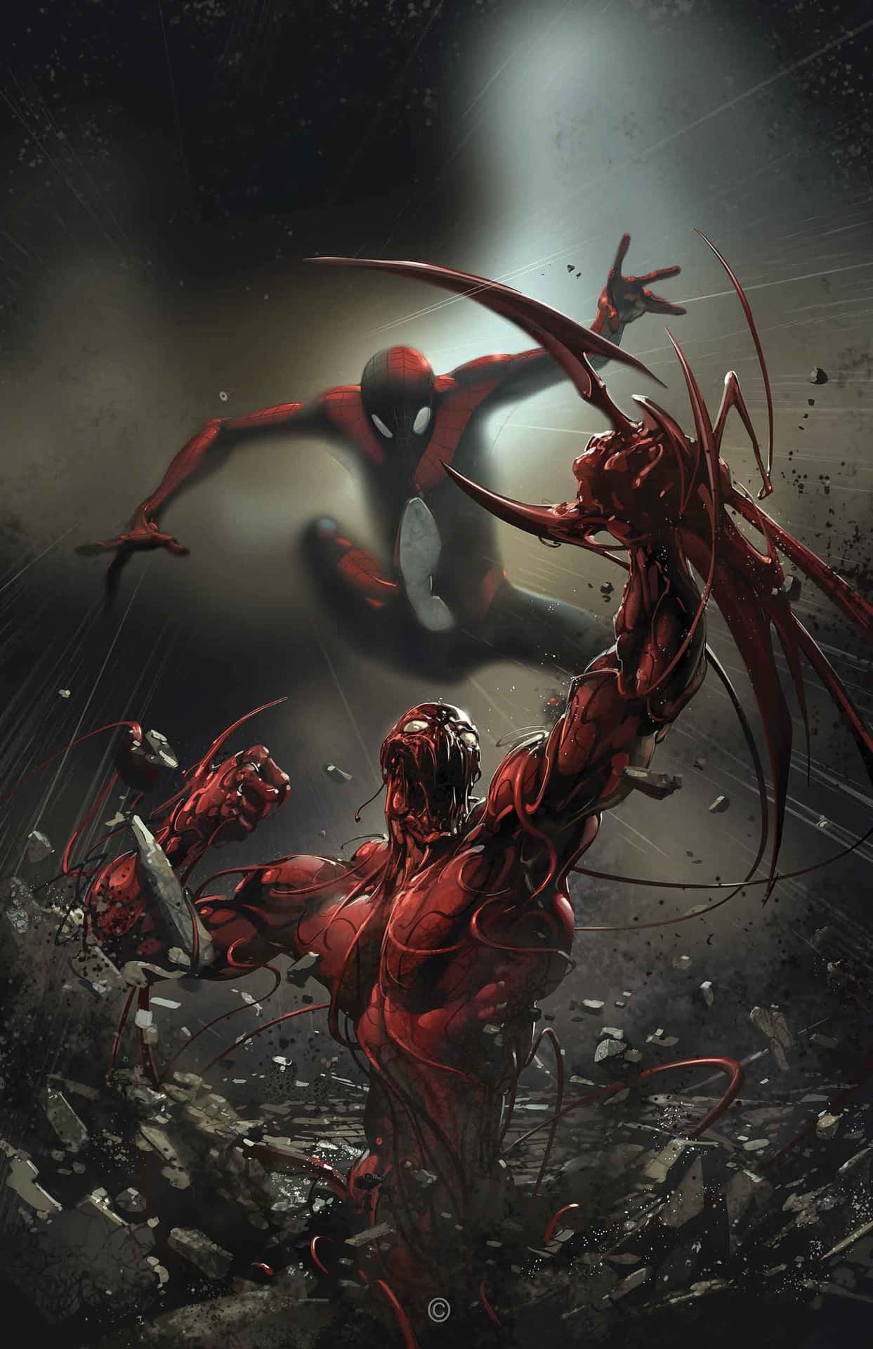 Spiderman Und Red Spider-man Kämpfen Gegeneinander. Wallpaper