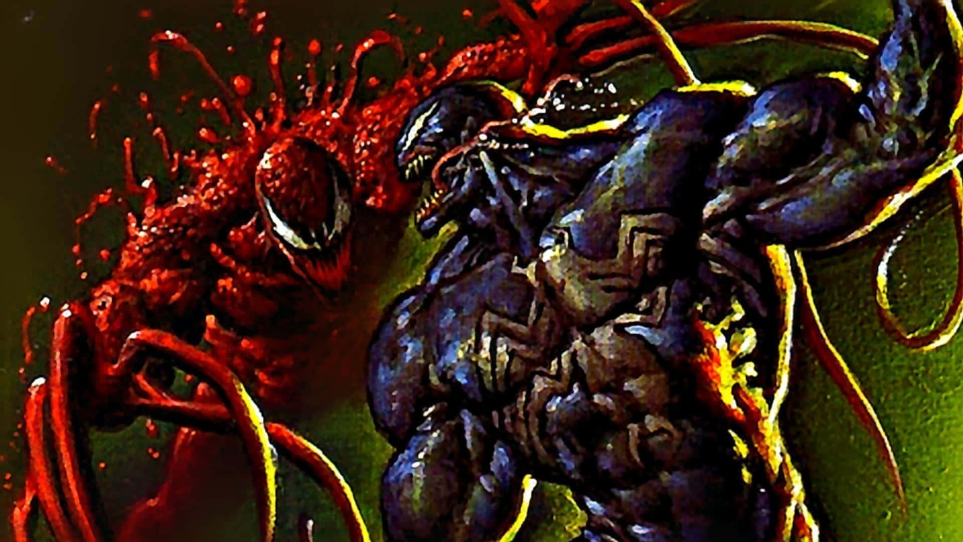 The Venom and Carnage Symbiotes Face off in Epic Battle Wallpaper