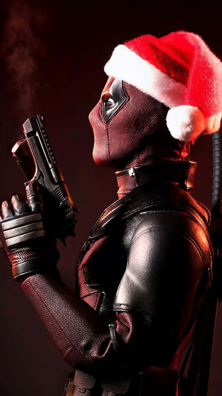 Marvel Christmas Santa Deadpool Gun Wallpaper