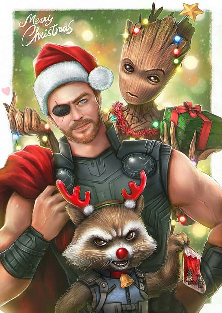 Fejr jul med dine yndlings Marvel Super Helte. Wallpaper