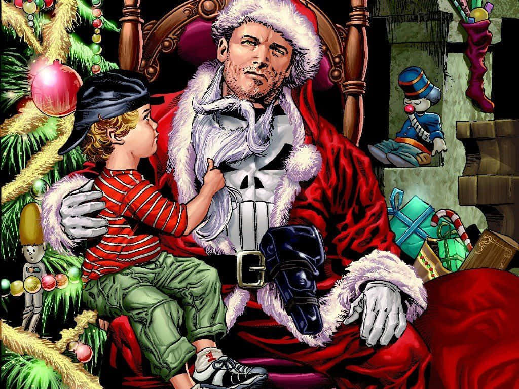 Marvel Antihelt Punisher jule Santa Wallpaper Wallpaper