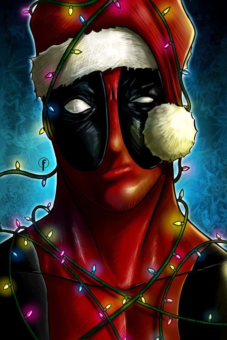 Luzesde Natal Da Marvel Deadpool Arte Digital De Papel De Parede. Papel de Parede
