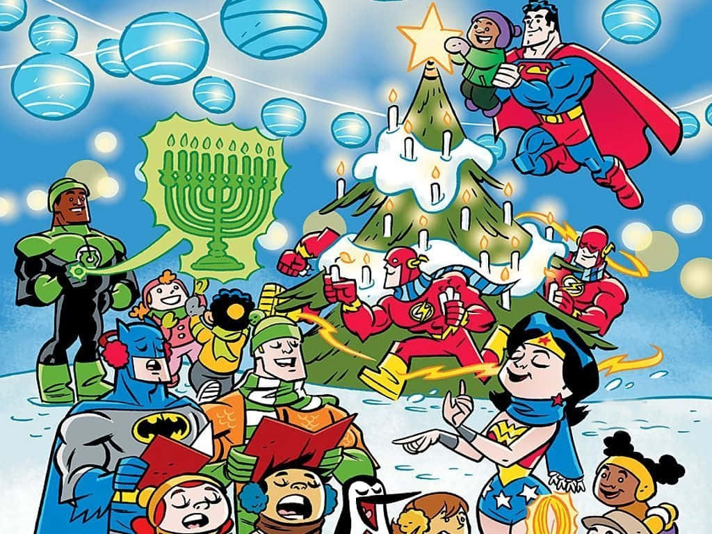 Marvelsuperhjältar Firar Jul Konst På Dator- Eller Mobiltelefonbakgrund. Wallpaper