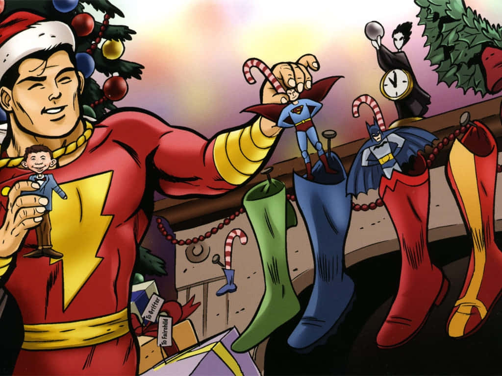 Captain Marvel Shazam Celebrating Christmas Wallpaper