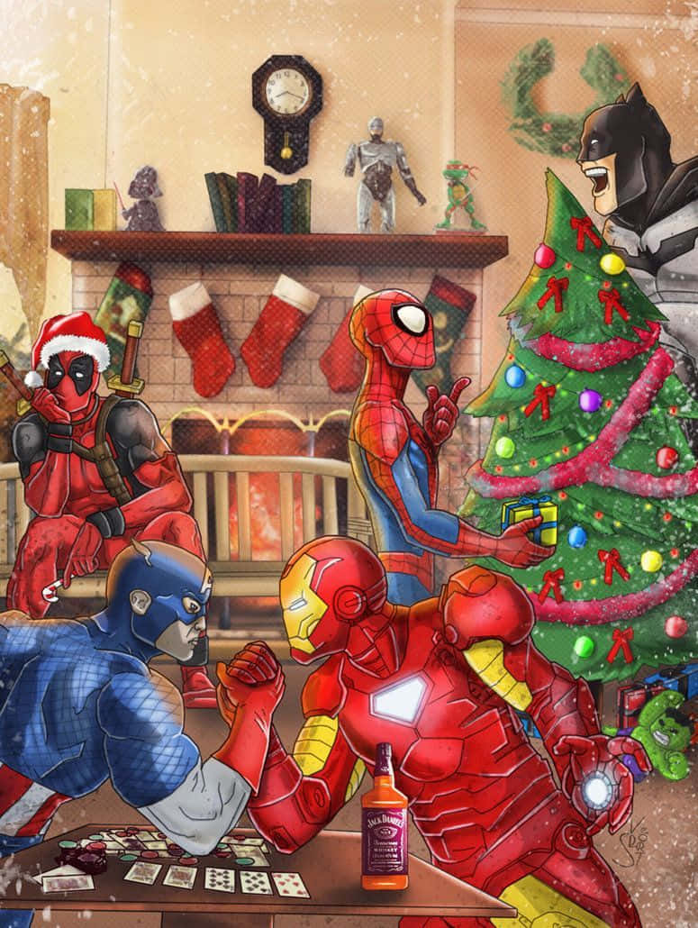 Taen Glädjefylld Julresa Med Dessa Marvel-julhjältar På Bilden. Wallpaper