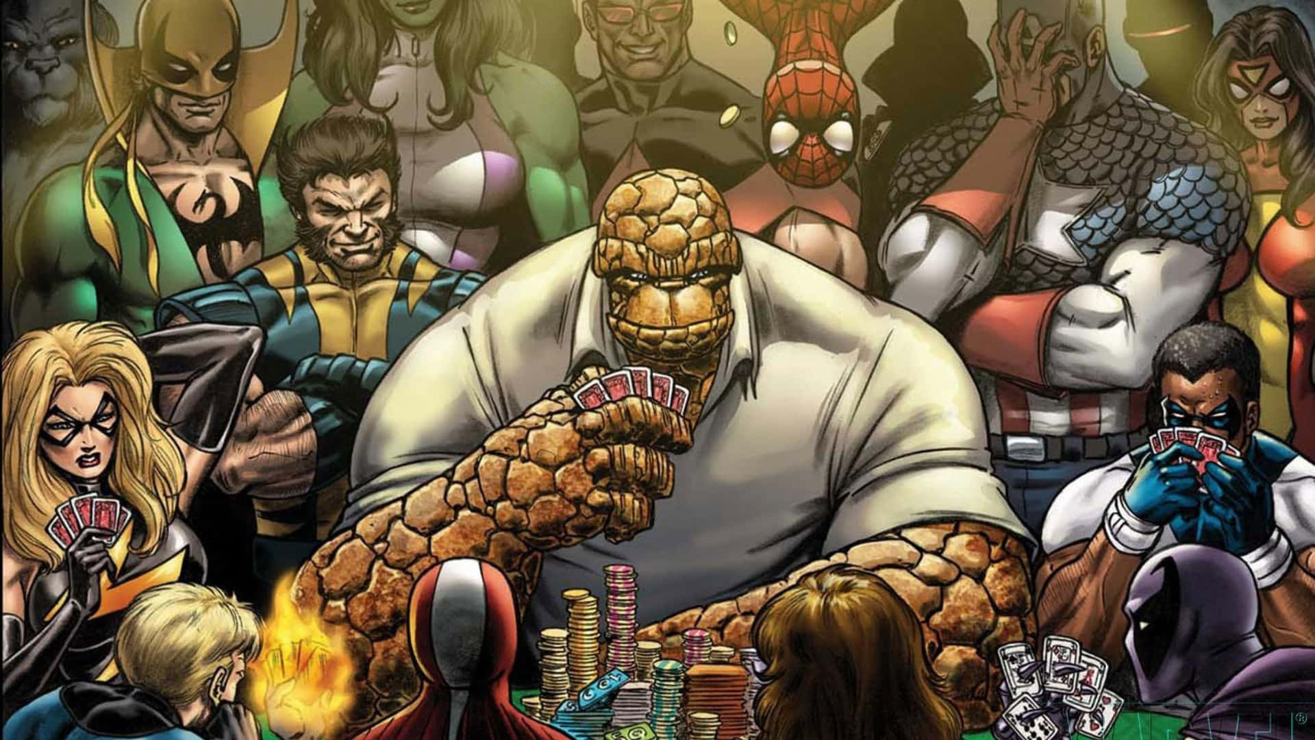 The Thing Playing Uno In Marvel Comics 2560x1440 Wallpaper