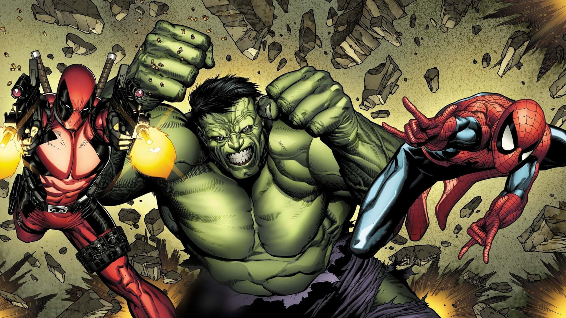 Marvel Comics 2560x1440 Deadpool With Hulk And Spider-man Wallpaper
