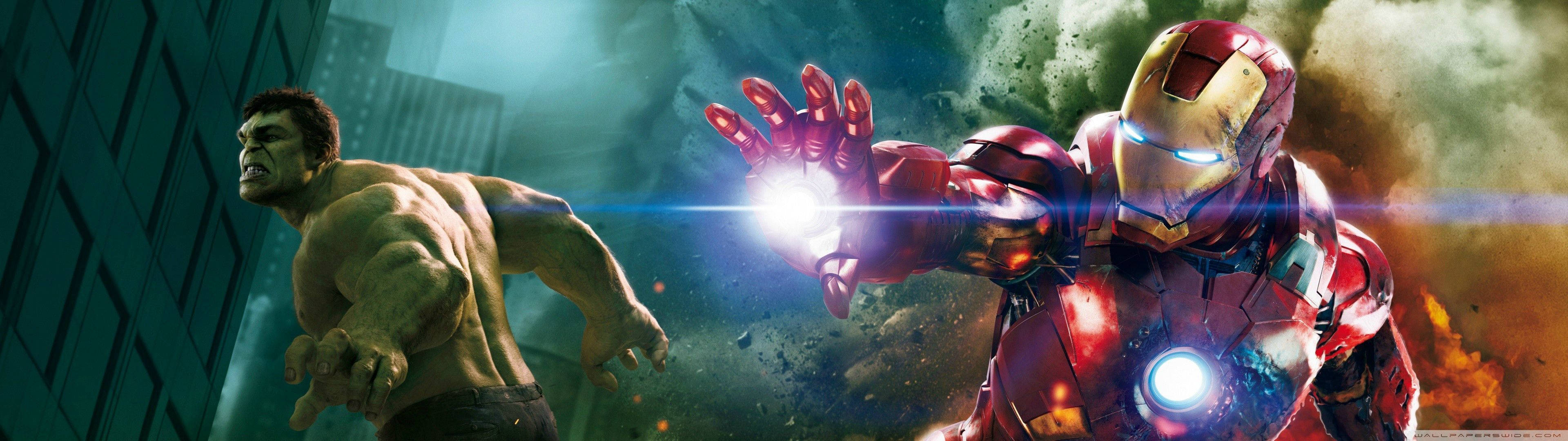 Hulk and Iron Man team up for an epic Team Up in Marvel's Dual Screen. Wallpaper