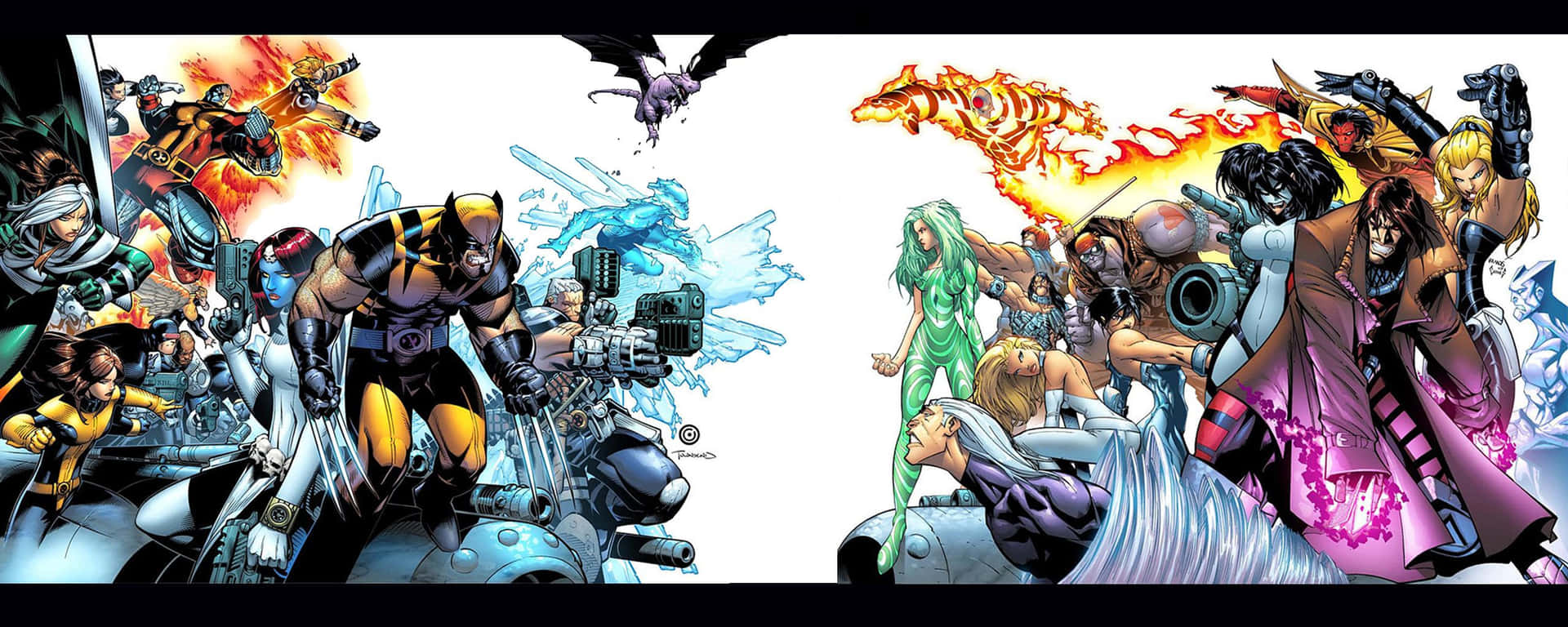 En gruppe tegneseriefigurer vises i et tegneserieagtigt miljø Wallpaper