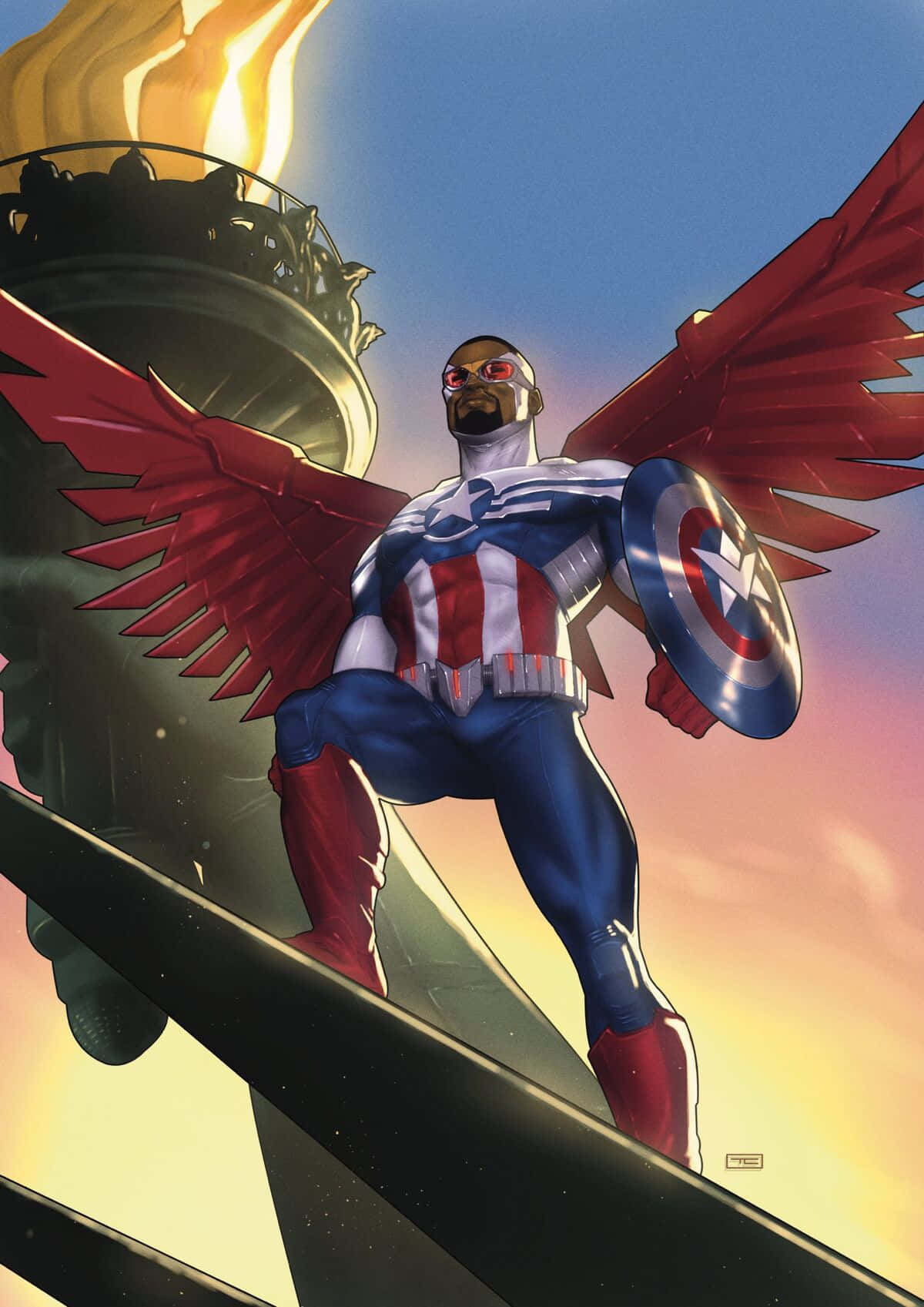 Det ikoniske Marvel Logo med Falcon fra Avengers er afbildet med stolthed. Wallpaper