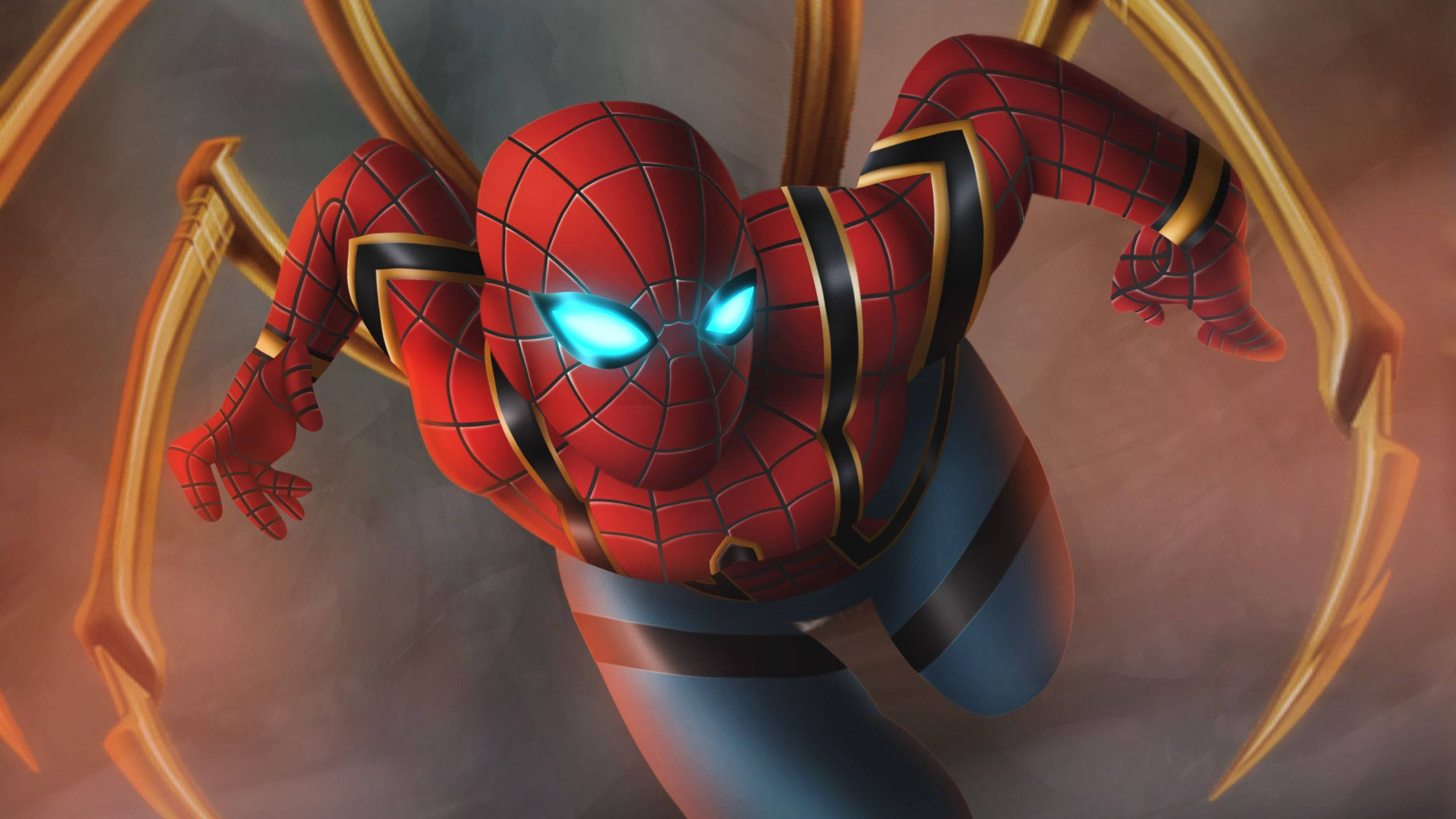 Papelde Parede Do Marvel Iron Spider Em Campo De Batalha Esfumaçado. Papel de Parede
