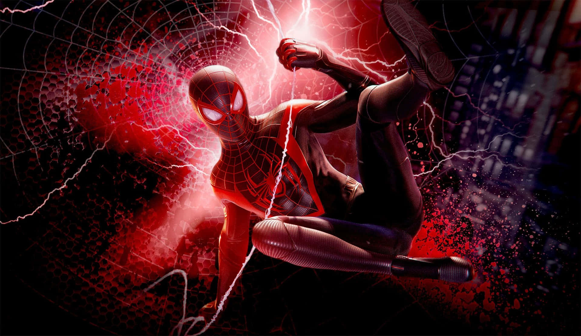 Marvelps4 Spiderman Rött Blixtrande Bakgrundsbild. Wallpaper