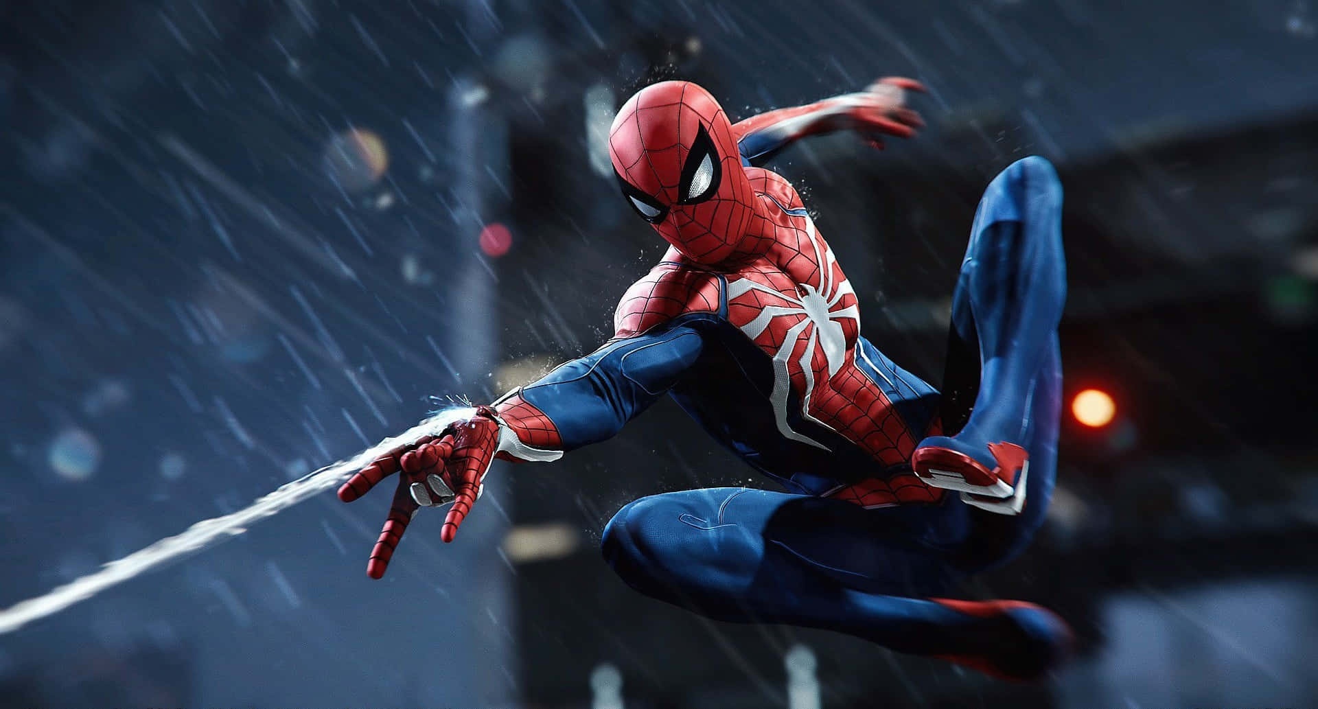 Marvel Ps4 Spiderman Web Shooting In The Rain Wallpaper