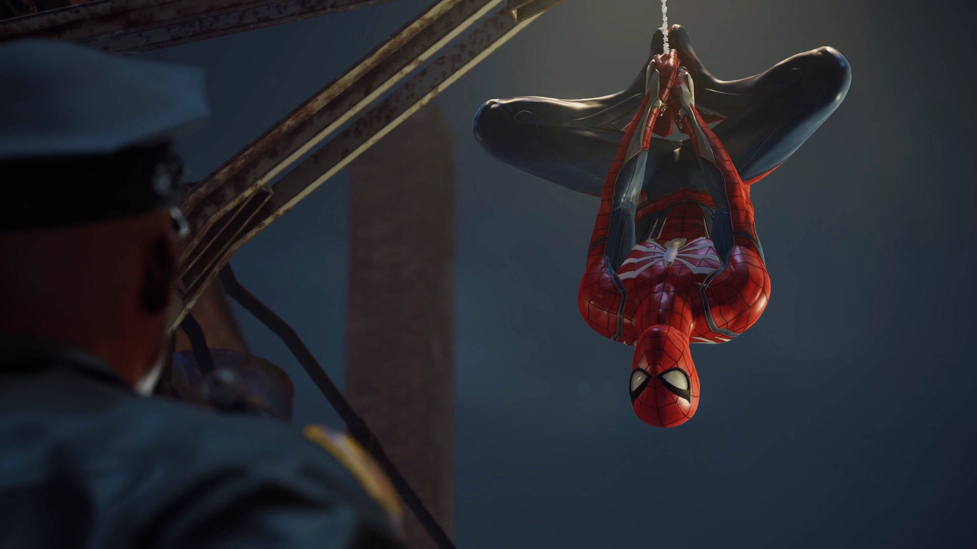 Marvel Spiderman Hanging Upside Down 4k Ps4 Wallpaper