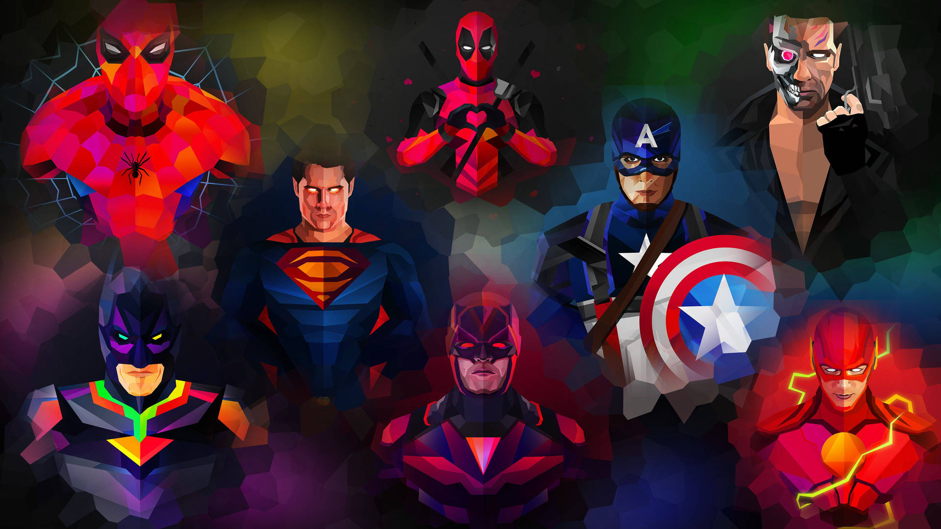 Superhéroesde Marvel En Arte Cubista Fondo de pantalla