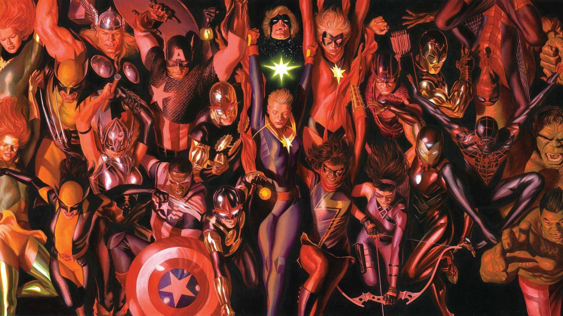 Digitalt maleri af Marvel superhelte Wallpaper