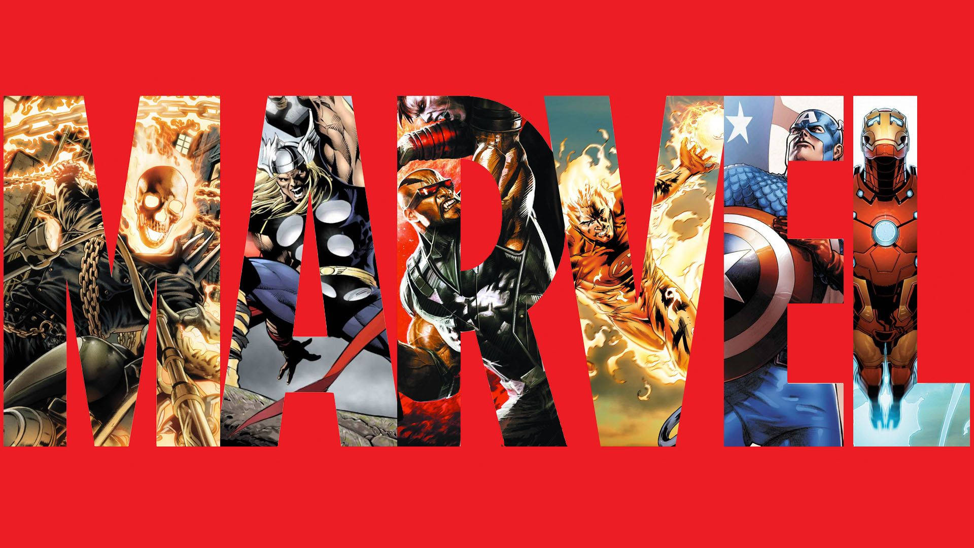 Marvel comics with superheroes reflection in big letters.