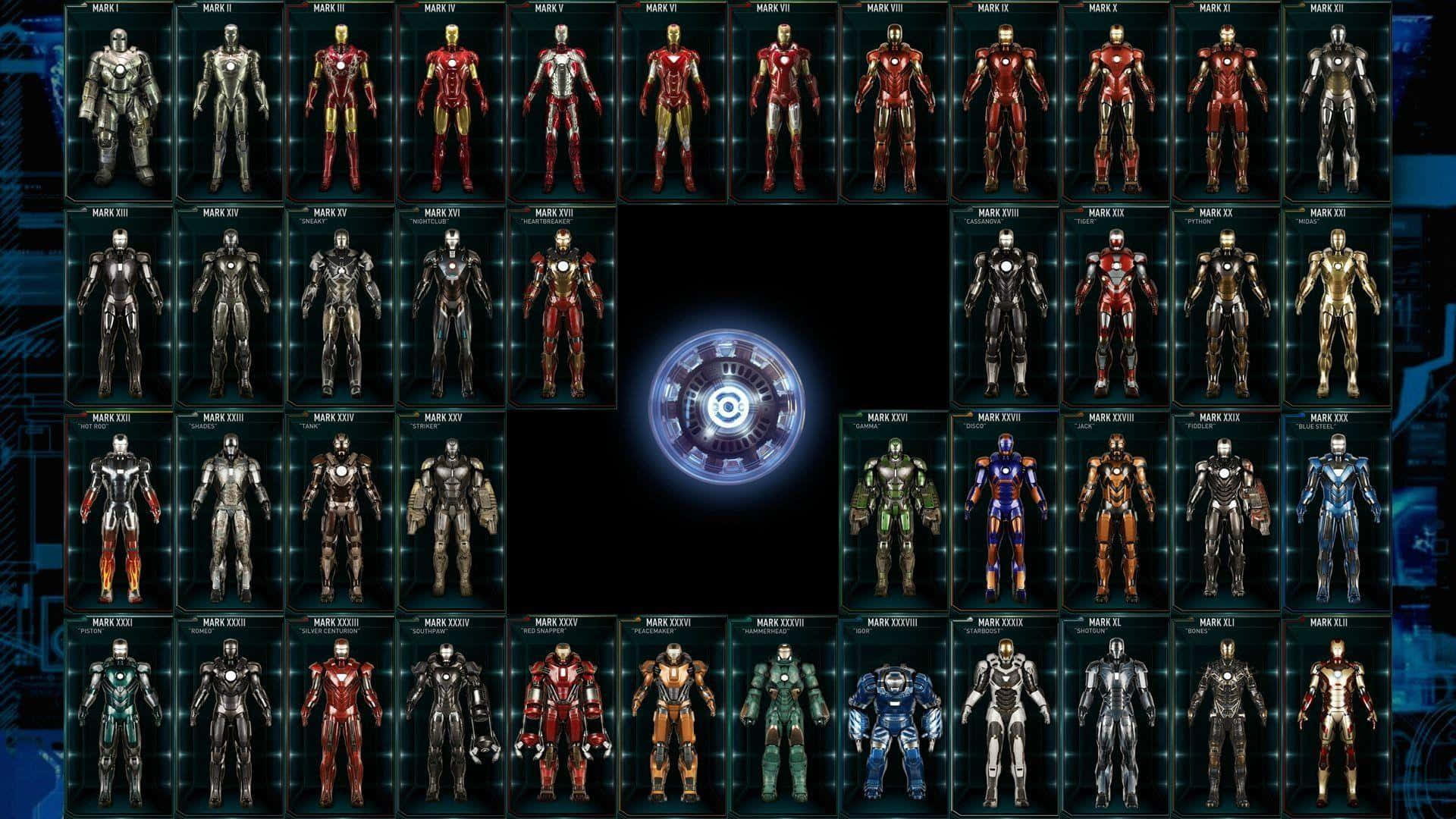 Ungruppo Di Personaggi Di Iron Man In Un Quadrato Sfondo