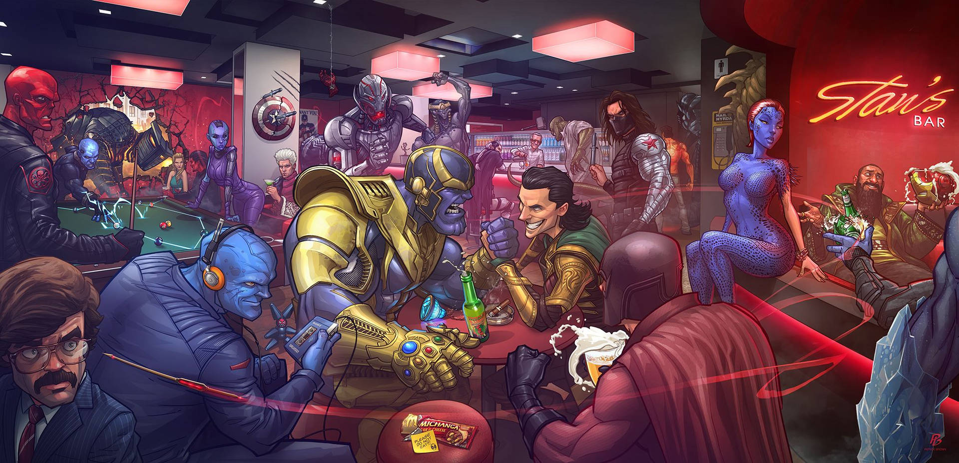 Marvel Villains Gathering at Stan's Bar Wallpaper