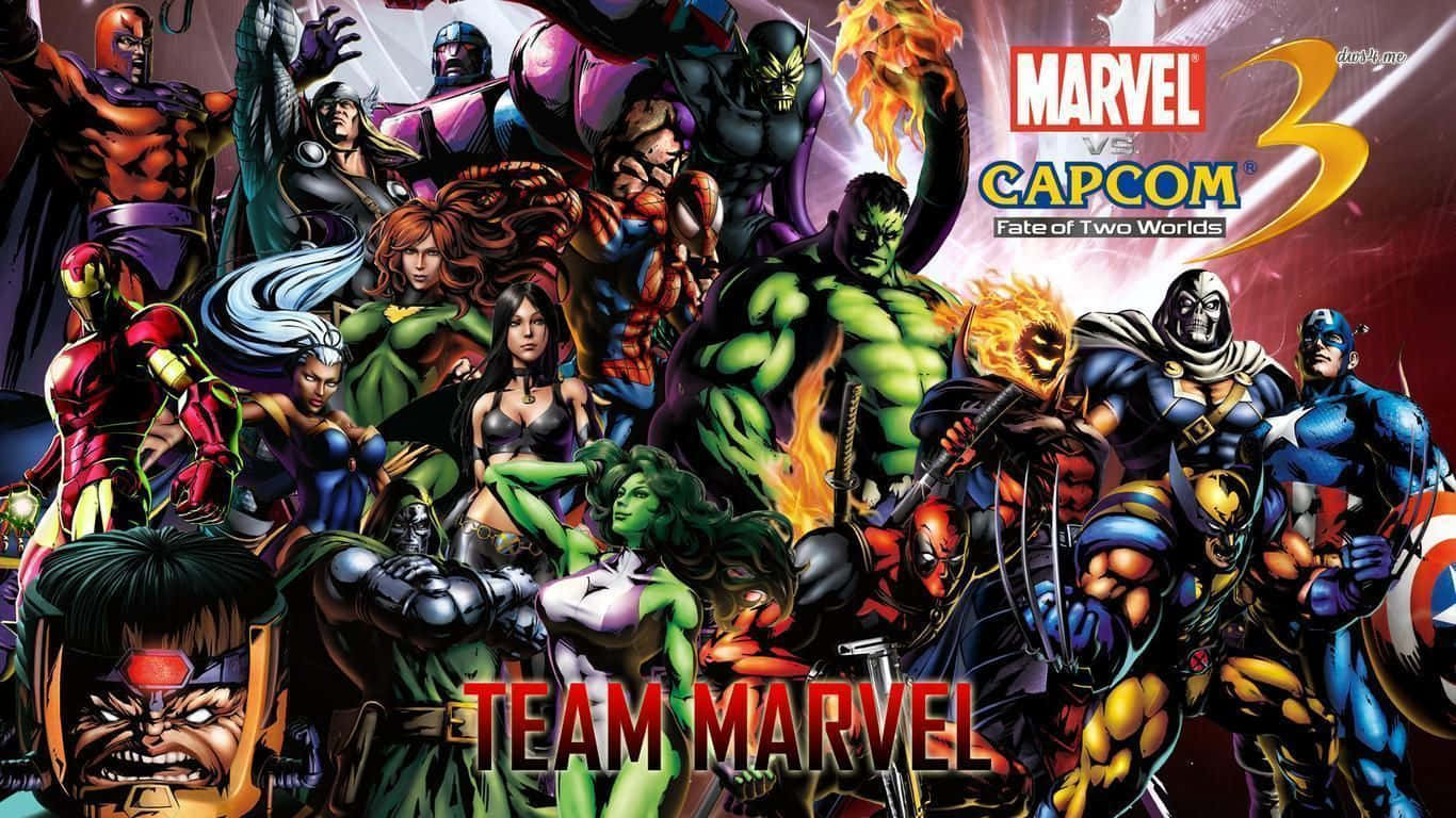 Intense Battle between Marvel and Capcom Heroes Wallpaper