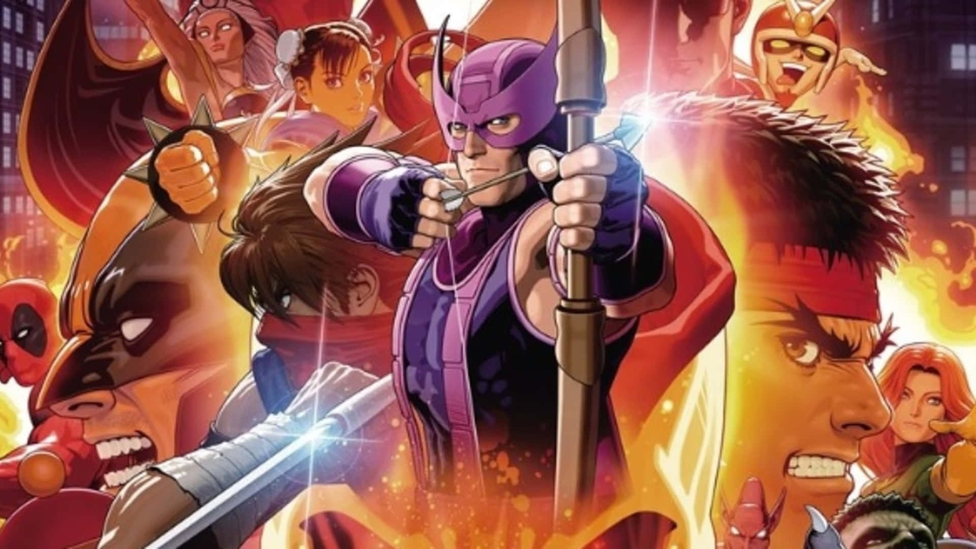 Pertempuran Epik Antara Karakter Marvel Dan Capcom Wallpaper