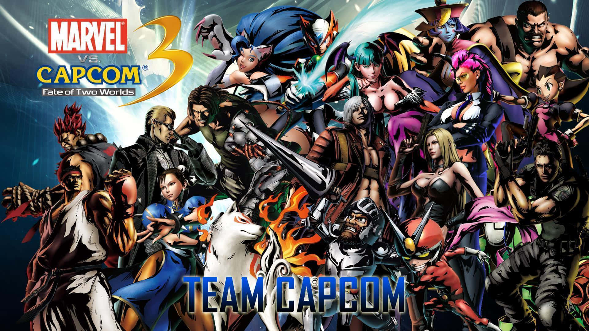 Epic Battle Between Marvel and Capcom Characters Wallpaper