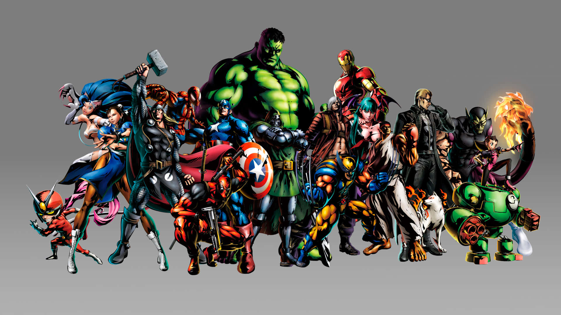 Epic Battle between Marvel and Capcom Characters Wallpaper