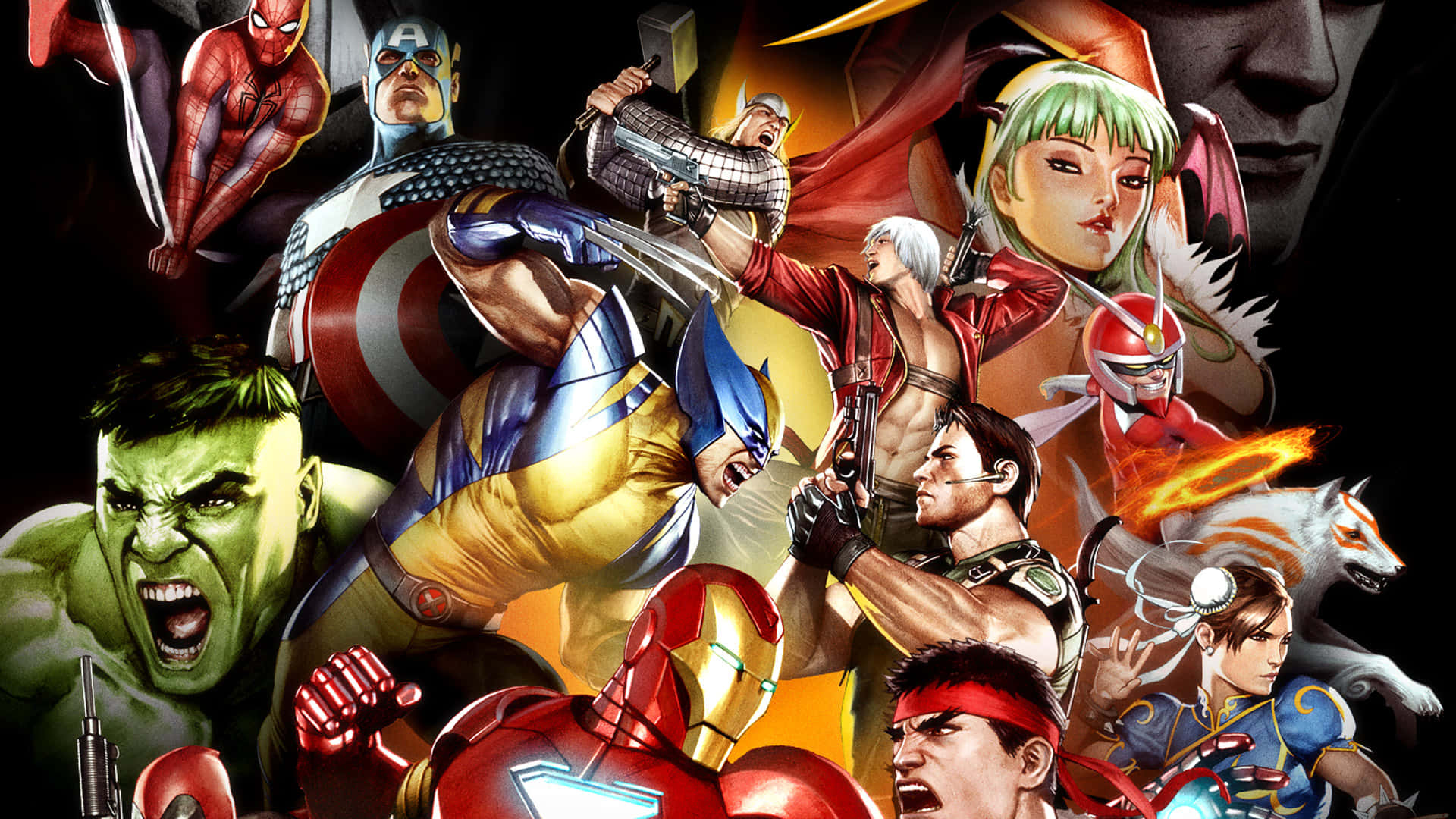 Epic Battle: Marvel Vs Capcom Characters Face off in Intense Showdown Wallpaper