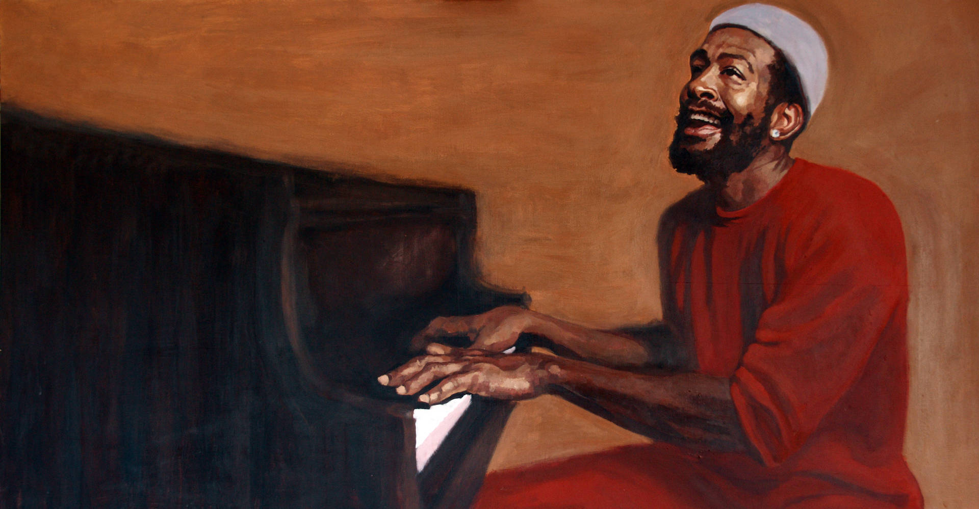 Pinturade Marvin Gaye Tocando El Piano Fondo de pantalla