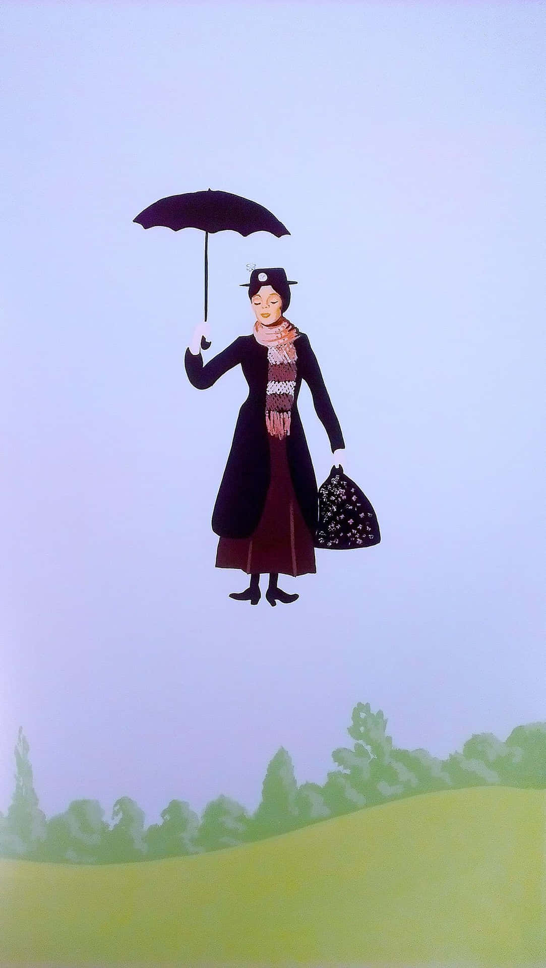 Enchanting Mary Poppins Flies High in the Sky Wallpaper